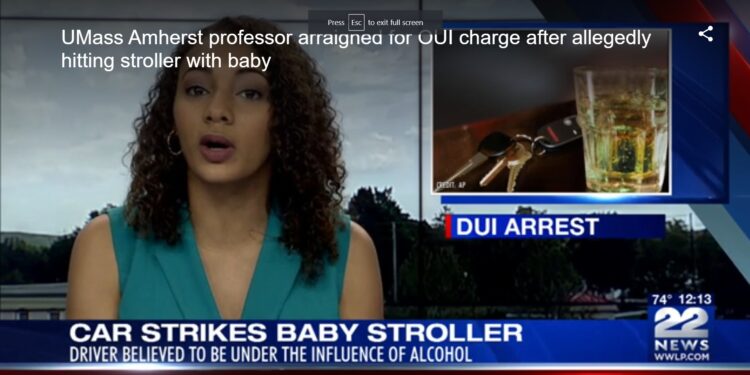 UMass Amherst professor arraigned for OUI charge after allegedly hitting stroller with baby inside