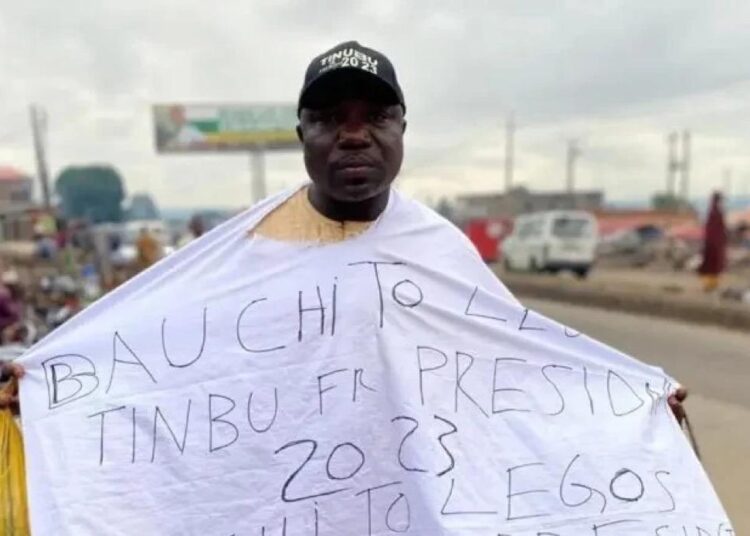 #BAT2023: As For Buhari, A 51-Year-Old Man Is Trekking From Bauchi To Lagos In Support Of Tinubu’s Presidency Bid